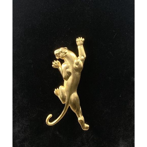 Large Vintage JJ Jonette 1988 Climbing Panther 4.25” Brooch Pin Matte Gold Tone - Picture 1 of 12